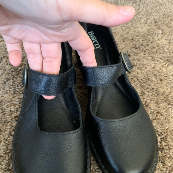 Born Mary Jane Wedge Heel Shoes Sz.10 Black Leather Classic Minimalist Versatile - Picture 12 of 13